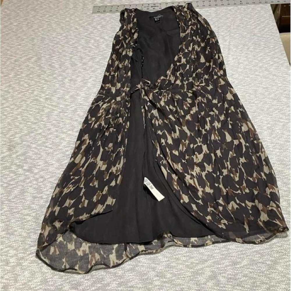Mango suit  black & brown leopard print midi silk dress women L. SKU-B744